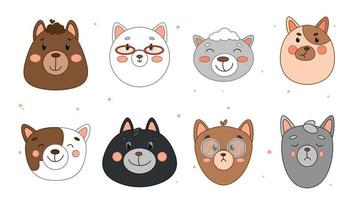 conjunto de gatos de dibujos animados divertidos, conjunto de gatos de dibujos animados, conjunto de pegatinas con gatos, conjunto de iconos con gatos, vector de gato, vector de gato lindo, muchos gatos, conjunto de animales lindos