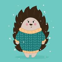 hedgehog vector, cute hedgehog in knitted sweater vector