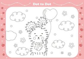 Cute dot to dot game for kids with valentine day theamed character - bunny with heart shaped balloon vector