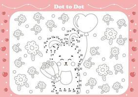 Cute dot to dot game for kids with valentine day theamed character - bunny with flowers vector