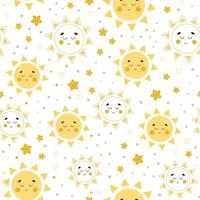 Seamless pattern with cute sun character in childish style vector