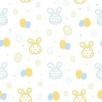 Cute Easter seamless pattern with bunny and eggs on white background. vector