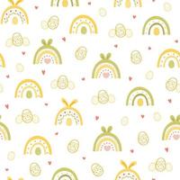 Seamless pattern with rainbows with bunny ears and easter eggs vector