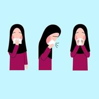 Set Of Hijab Kid Character Sneezing vector