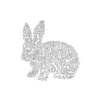 Single one curly line drawing of cute rabbit abstract art. Continuous line drawing graphic design vector illustration of adorable rabbit for icon, symbol, company logo, and pet lover club