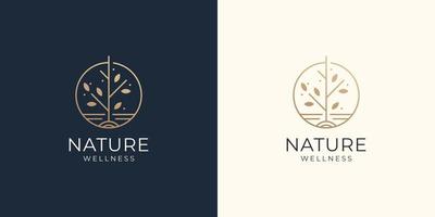 minimalist tree logo icon line style. circular tree concept with gold color. tree logo inspiration. vector