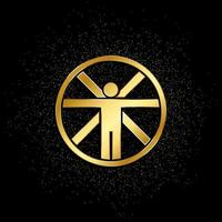 Vitruvian, man gold icon. Vector illustration of golden particle background. Gold vector icon