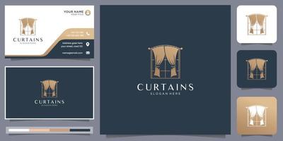 symbol of curtains logo inspiration with line art window style and business card template design. vector