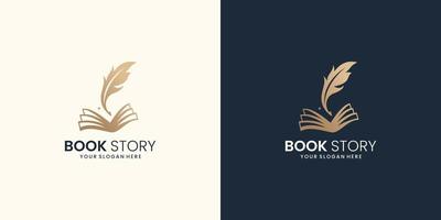 book story feather logo design inspiration.note and quill logo design collection with gradient color vector