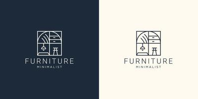 Interior minimalist room, gallery furniture logo design vector.  furniture logo outline vector