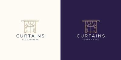 minimalism curtains vector logo with line art window style template design.