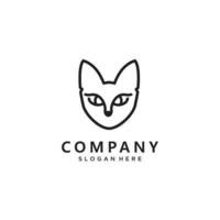 Line art face cat head logo design illustration icon vector