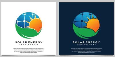 sun solar energy logo design with solar panel tech vector