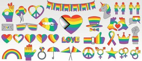 Set of LGBTIQ design elements with the colors of the rainbow. Vector image