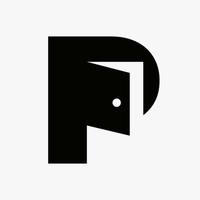 Letter P Door Logo Design Combined With Minimal Open Door Icon Vector Template