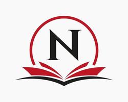 Letter N Education Logo Book Concept. Training Career Sign, University, Academy Graduation Logo Template Design vector