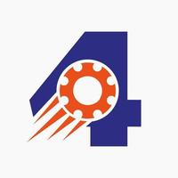 logotipo de rueda dentada de engranaje de letra 4. icono industrial automotriz, logotipo de engranaje, símbolo de reparación de automóviles vector