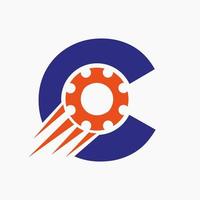 logotipo de la rueda dentada del engranaje de la letra c. icono industrial automotriz, logotipo de engranaje, símbolo de reparación de automóviles vector