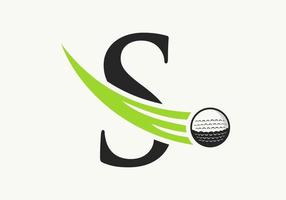 plantilla de diseño de logotipo de golf de letra s. signo de la academia deportiva de hockey, símbolo del club vector