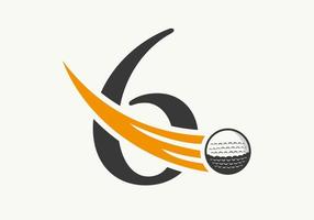 plantilla de diseño de logotipo de golf de letra 6. signo de la academia deportiva de hockey, símbolo del club vector