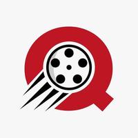 Letter Q Film Logo Concept With Film Reel For Media Sign, Movie Director Symbol Vector Template