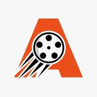 Letter A Film Logo Concept With Film Reel For Media Sign, Movie Director Symbol Vector Template