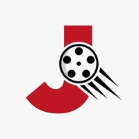 Letter J Film Logo Concept With Film Reel For Media Sign, Movie Director Symbol Vector Template