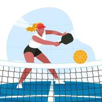 Young Girl Compete on Pickle Ball Match vector