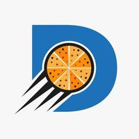 logotipo inicial de la cafetería del restaurante de la letra d con plantilla de vector de concepto de pizza