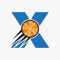 Initial Letter X Restaurant Cafe Logo With Pizza Concept Vector Template