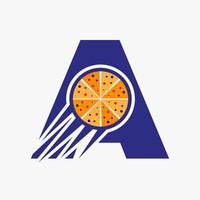 Initial Letter A Restaurant Cafe Logo With Pizza Concept Vector Template