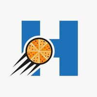 Initial Letter H Restaurant Cafe Logo With Pizza Concept Vector Template