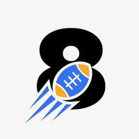 concepto de logotipo de rugby con letra 8 con icono de pelota de rugby en movimiento. plantilla de vector de símbolo de logotipo de deportes de rugby