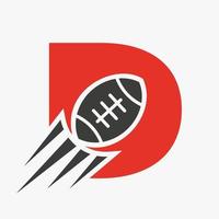 Letter D Rugby Logo Concept With Moving Rugby Ball Icon. Rugby Sports Logotype Symbol Vector Template