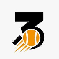 concepto de logotipo de tenis con letra 3 con icono de pelota de tenis en movimiento. tenis deportes logotipo símbolo vector plantilla