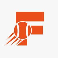 Letter F Tennis Logo Concept With Moving Tennis Ball Icon. Tennis Sports Logotype Symbol Vector Template