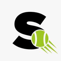 concepto de logotipo de tenis con letra s con icono de pelota de tenis en movimiento. tenis deportes logotipo símbolo vector plantilla