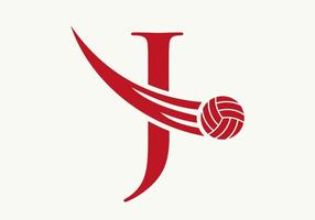 Letter J Volleyball Logo Design Sign. Volleyball Sports Logotype Symbol Vector Template