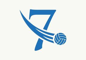 Signo de diseño del logotipo de voleibol de la letra 7. plantilla de vector de símbolo de logotipo de deportes de voleibol