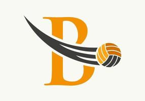 Letter B Volleyball Logo Design Sign. Volleyball Sports Logotype Symbol Vector Template