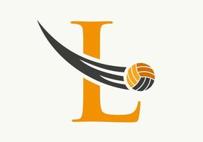 letra l signo de diseño del logotipo de voleibol. plantilla de vector de símbolo de logotipo de deportes de voleibol