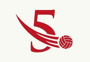 Signo de diseño del logotipo de voleibol de la letra 5. plantilla de vector de símbolo de logotipo de deportes de voleibol