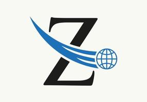 Letter Z World Logo Concept With Moving Global Icon Vector Template