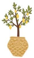 Lemon tree with leaves, potted plant for home vector