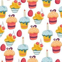 Easter holiday celebration egg and cake seamless pattern vector