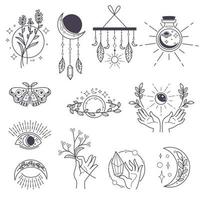 Magic and occult signs, potions and moon symbols vector