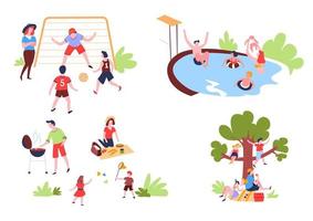 Summer outdoor activity and recreation family leisure vector pastime on nature picnic