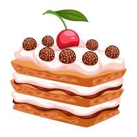 pastel en capas con mousse y cereza con chocolate vector