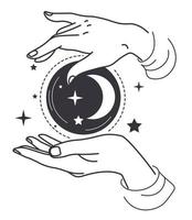 Hands with witch bauble future telling witchcraft vector