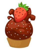 Chocolate cake or cookie with strawberry vector